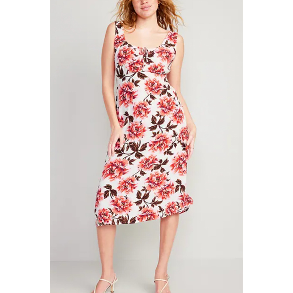 Old Navy Waist-Defined Sleeveless Printed Crepe Midi Dress Size 4X Plus Floral